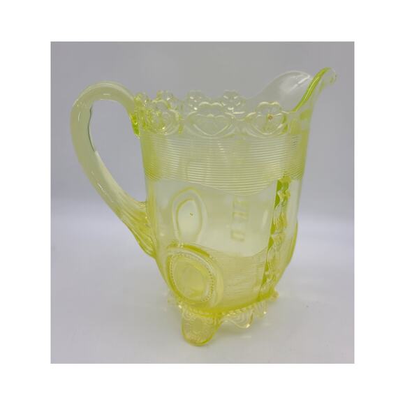 Antique Indiana Tumbler Uranium Vaseline Glass Water Pitcher Jug Dewey Pattern - Picture 4 of 8